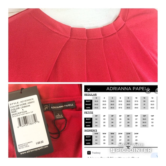 Adrianna Papell Dressy Long Sleeve Red Blouse - Picture 7 of 8